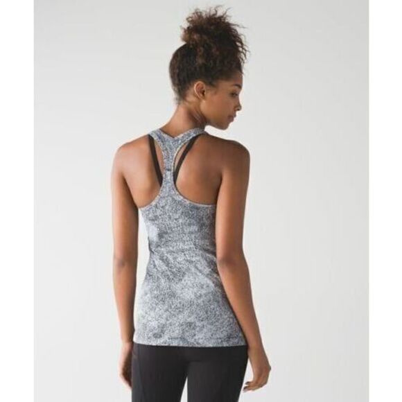 Lululemon 4 Cool Racerback II Luon Spray Jacquard White Black Tank Top RARE - Picture 2 of 7